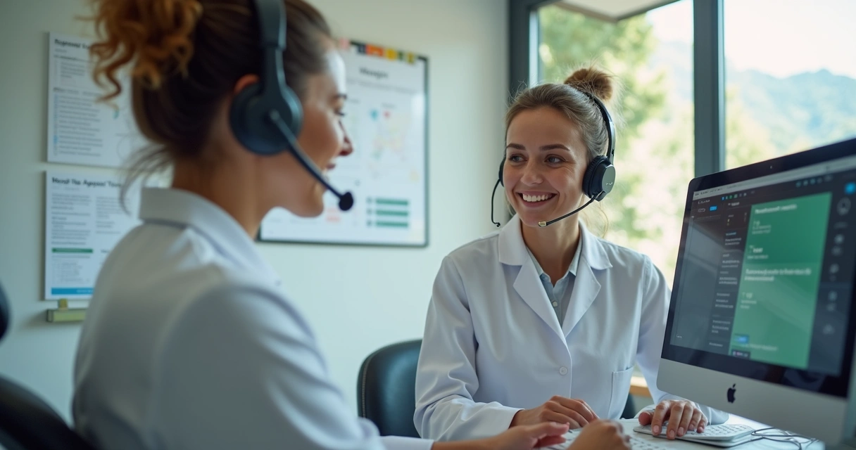 Equipe marcando consulta de paciente pelo computador e WhatsApp 