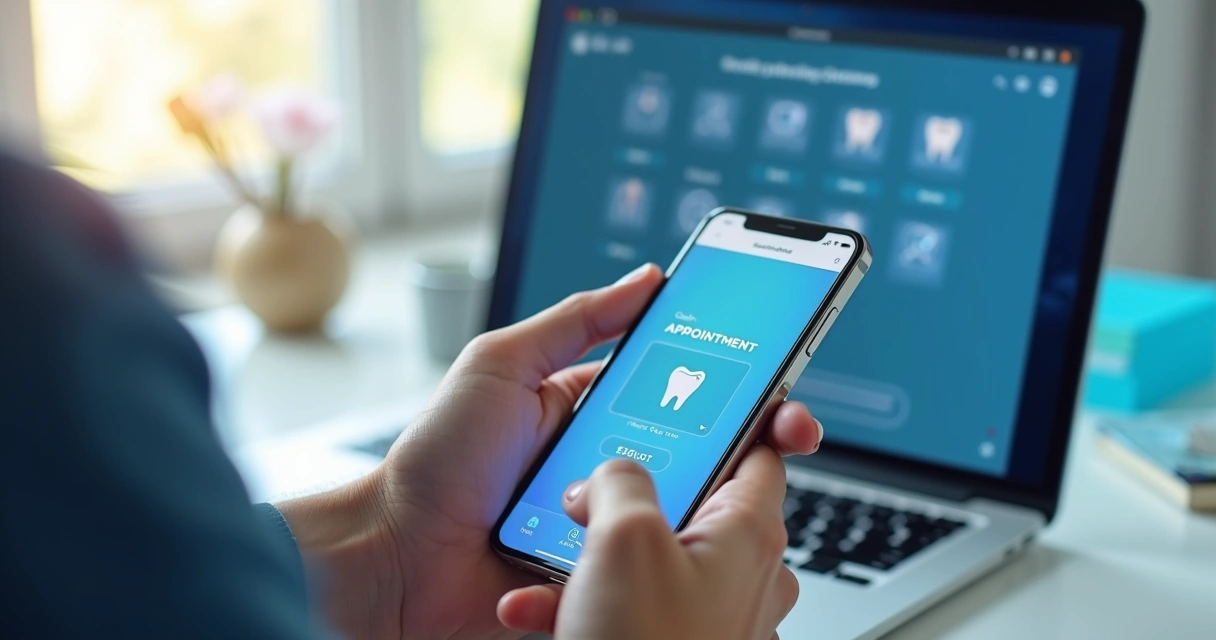 Paciente marcando consulta odontológica pelo celular 
