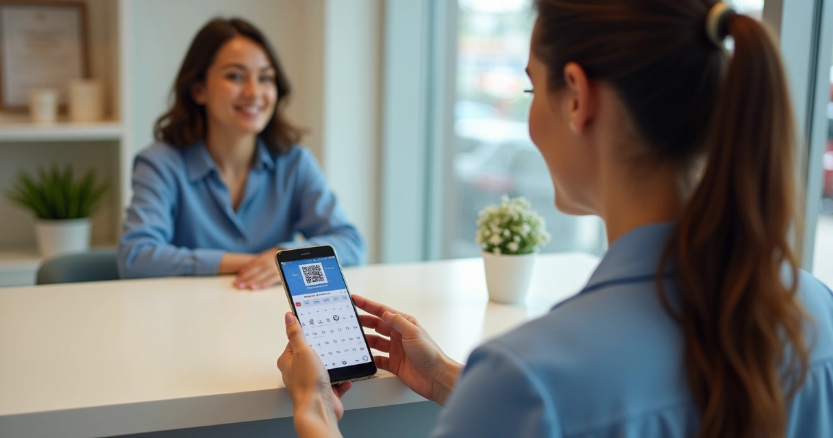 Paciente agendando consulta no smartphone usando QR code