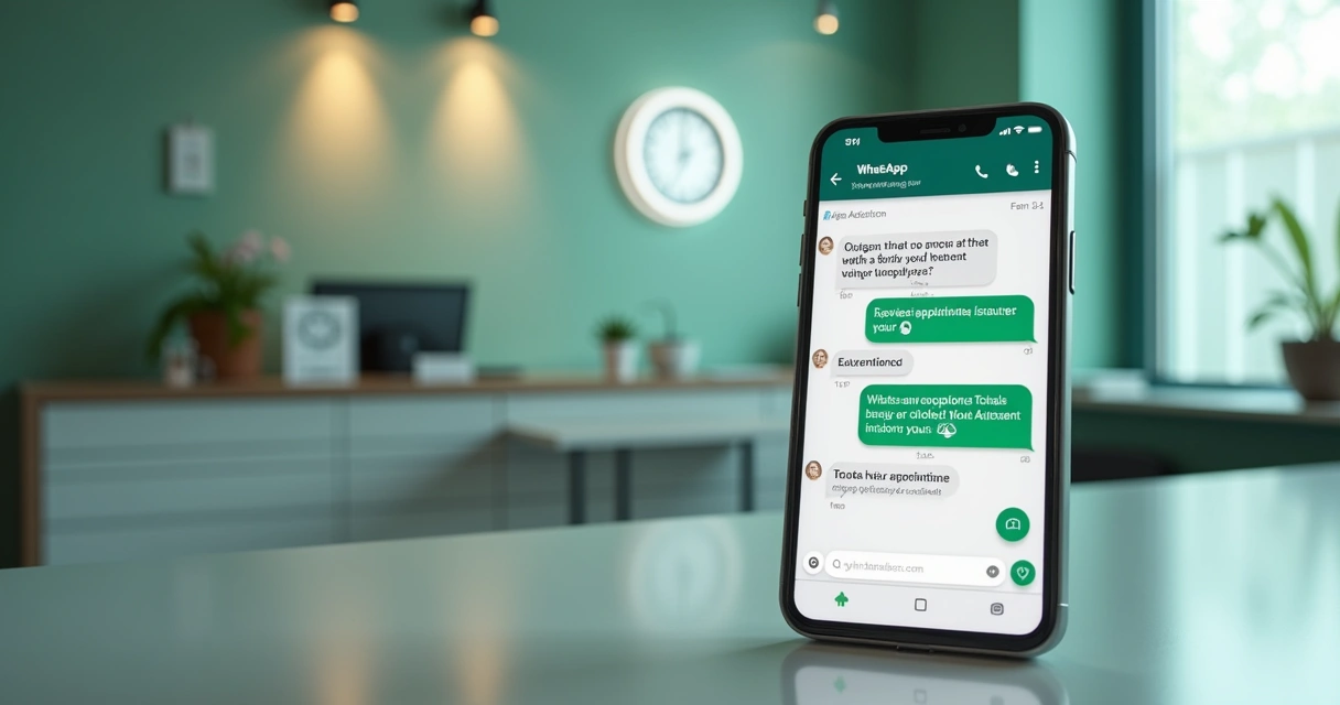 Celular mostrando conversa de agendamento de consulta via WhatsApp 