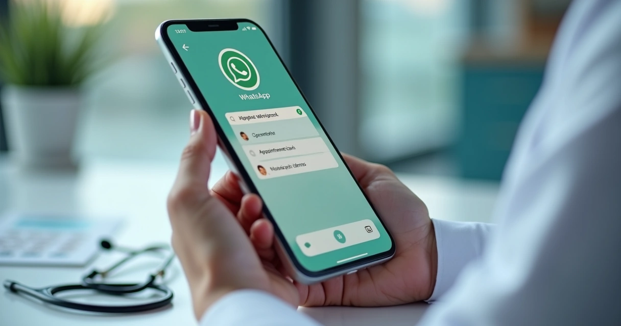 Paciente agendando consulta médica pelo WhatsApp em celular 
