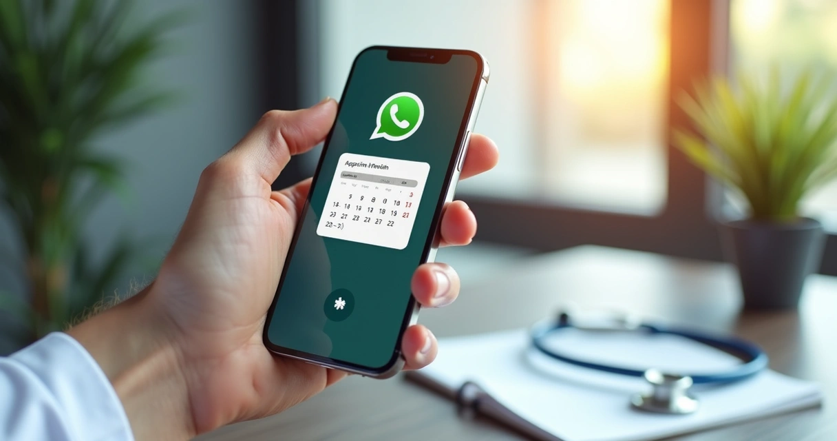Pessoa agendando consulta médica via chatbot no WhatsApp