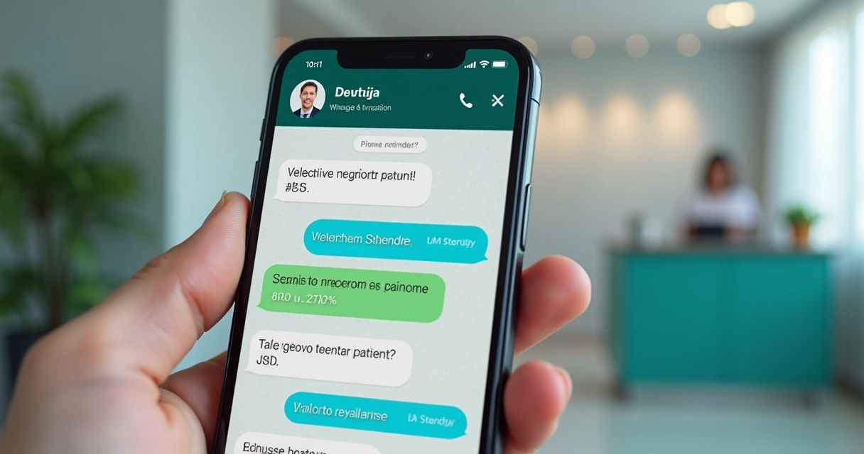 Conversa de agendamento de consulta odontológica no WhatsApp entre clínica e paciente