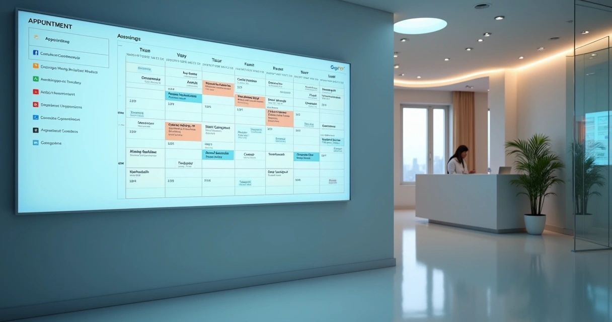 Painel digital exibe agenda médica com marcações automatizadas por IA 