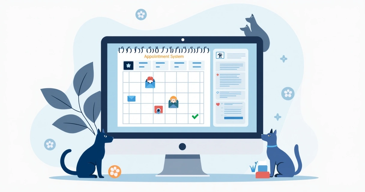 Tela de computador com sistema de agendamento veterinário. 