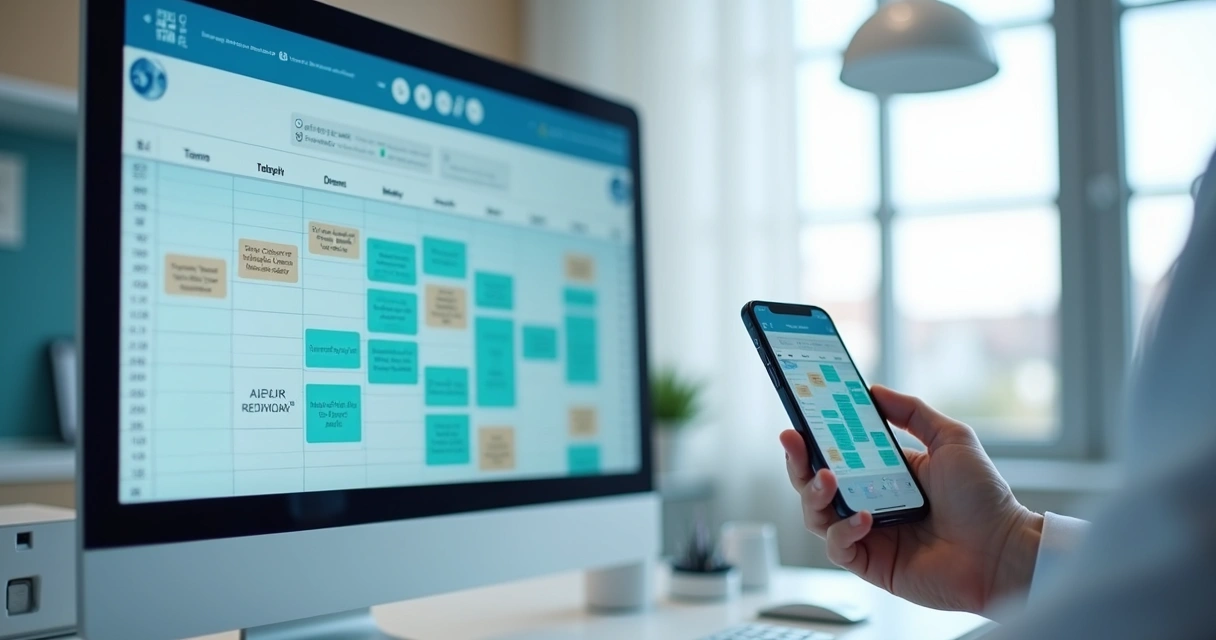 Tela de computador com agenda digital de clínica odontológica. 