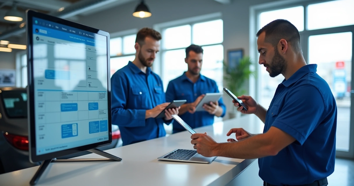 Tela de computador exibindo calendário digital de agendamentos para oficina 
