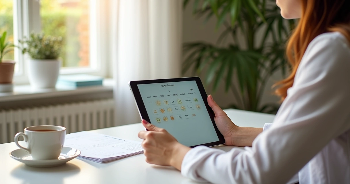 Terapeuta organizando agenda digital em tablet 