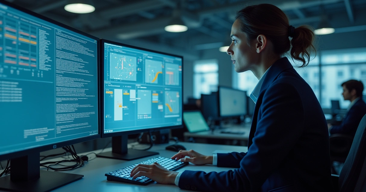 Computador mostrando tela dividida entre formulário digital e assistente virtual de agendamento por IA 