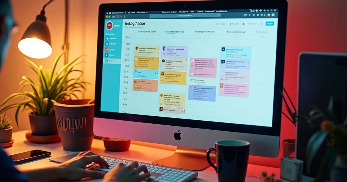 Tela de agendamento de publicações no Instagram com calendário digital 
