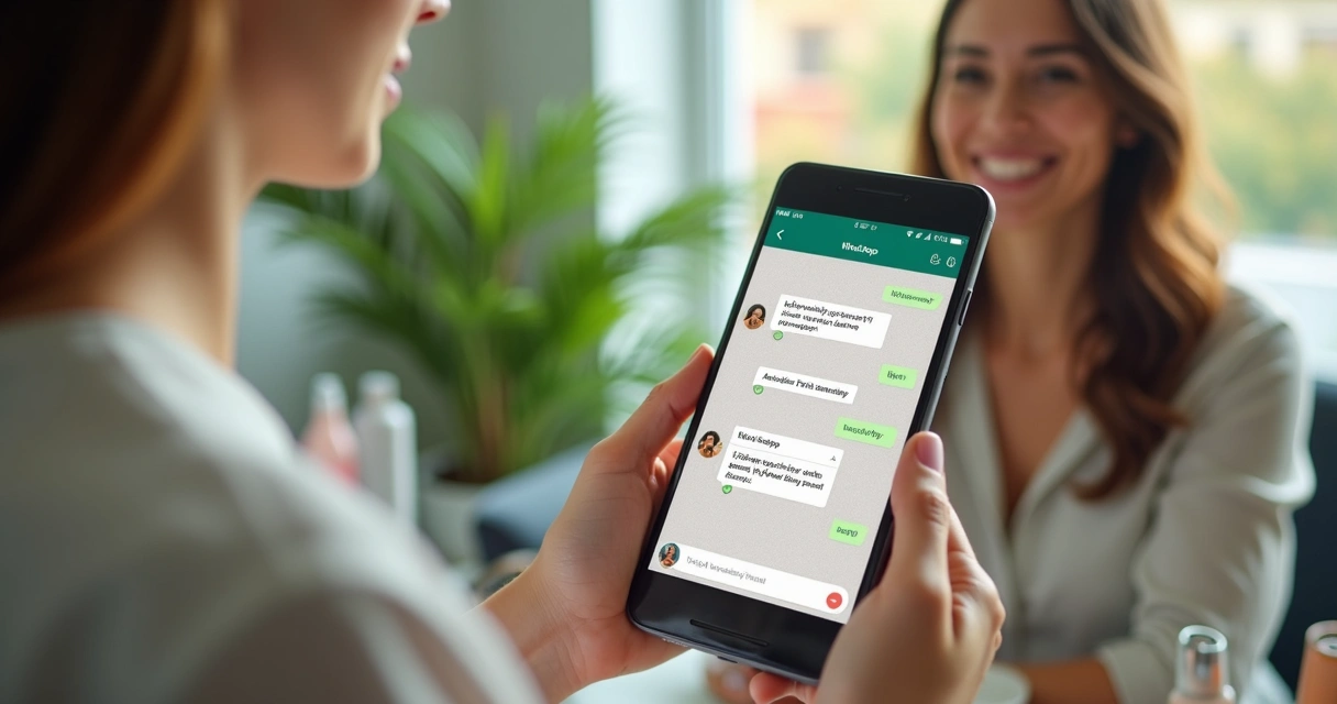 Tela de celular mostrando agendamento automático de estética pelo WhatsApp 