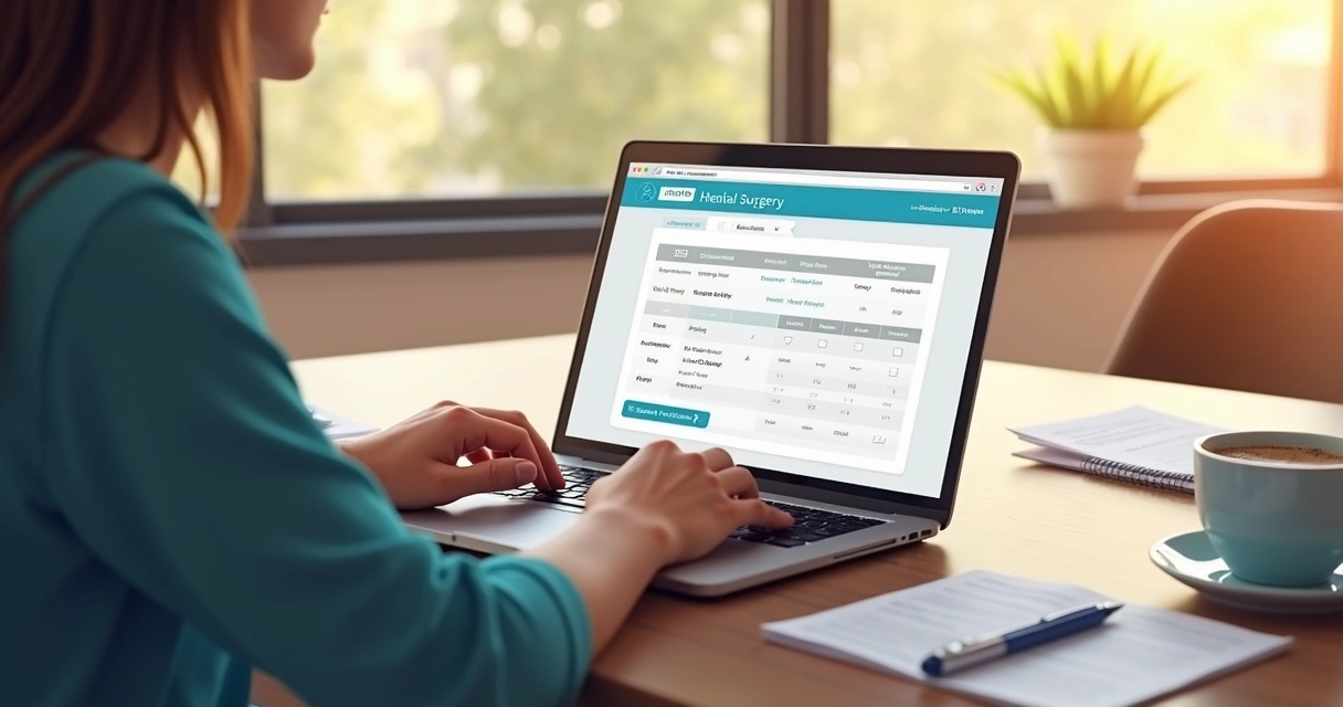 Pessoa agendando cirurgia urológica em site pelo notebook 