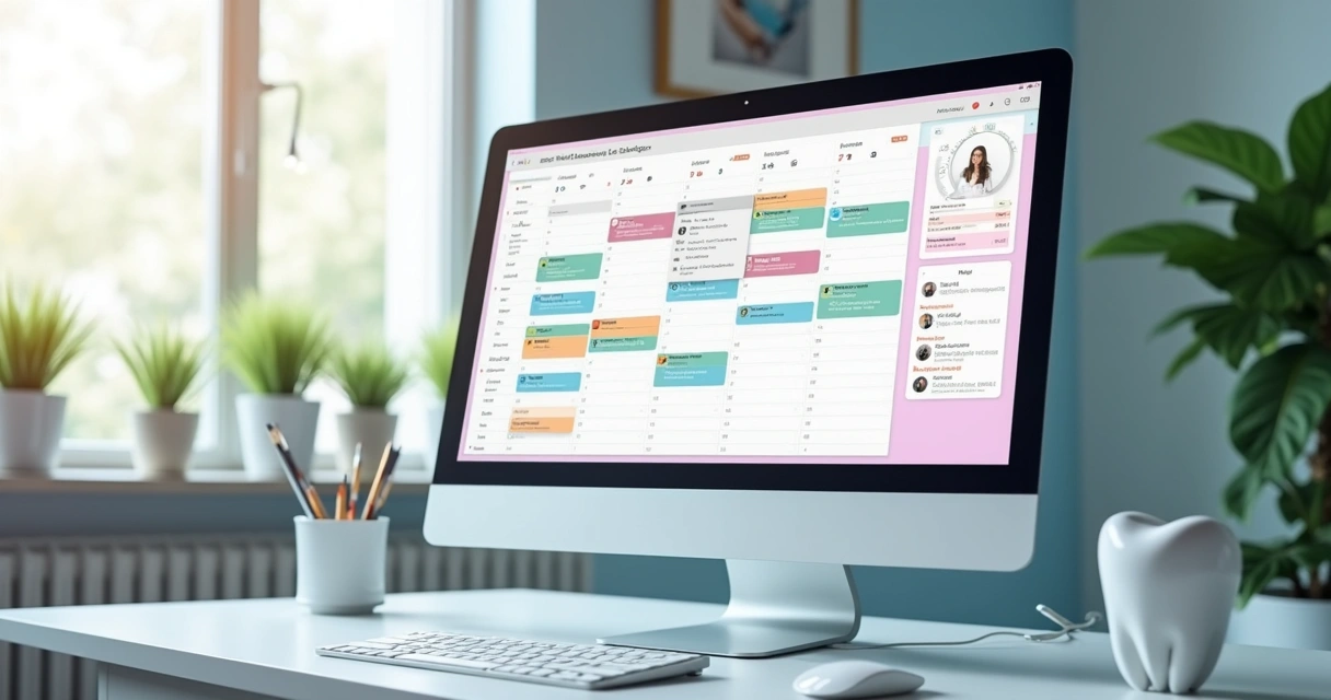 Tela de computador com calendário digital mostrando horários de consulta