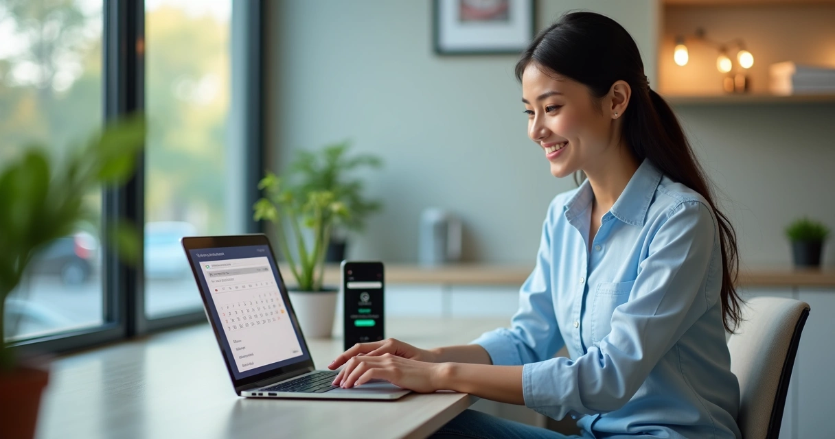 Pessoa usando notebook em ambiente de clínica para agendar consulta 