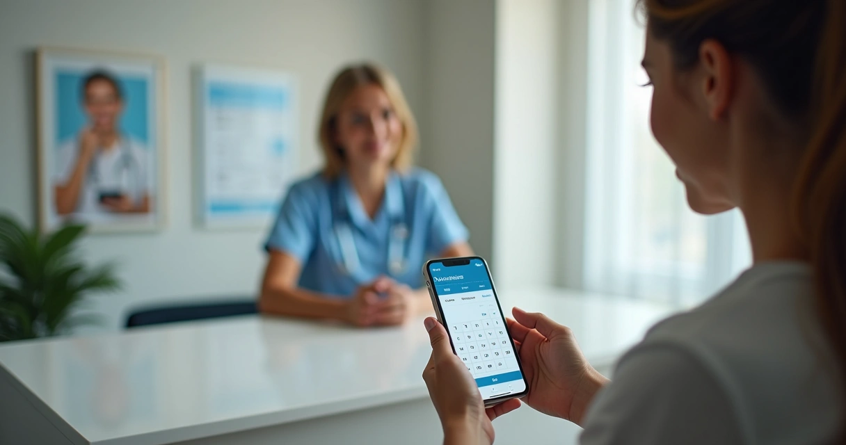 Paciente agenda consulta em celular com interface moderna 