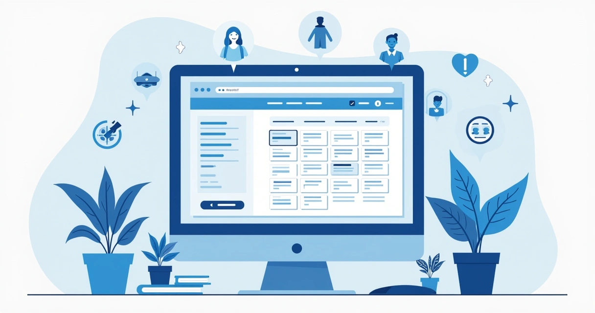 Tela de computador exibindo software de agendamento online com calendário e lista de pacientes 