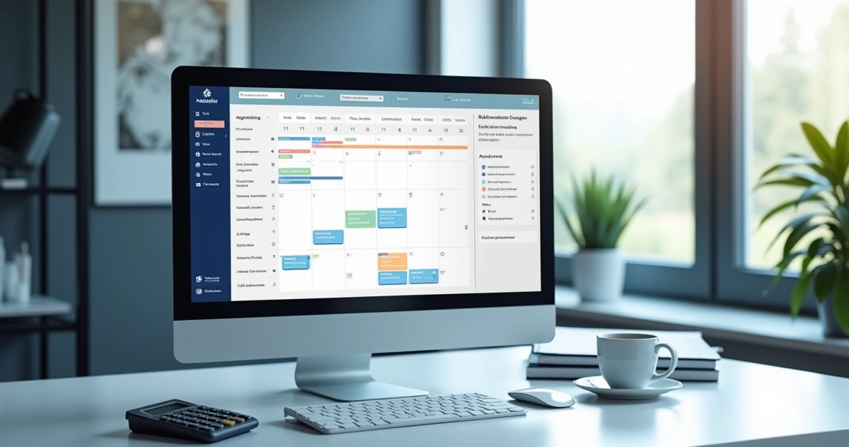 Tela de agendamento digital em escritório contábil 