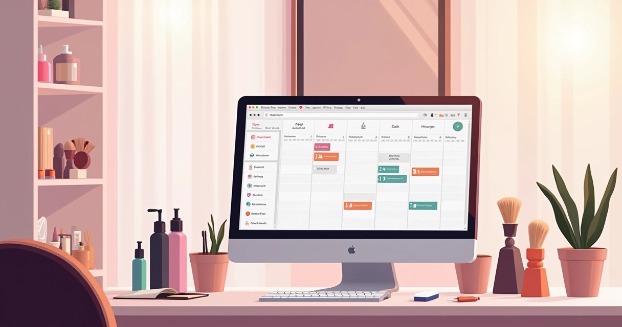 Tela de computador mostrando agenda online para salão de beleza 
