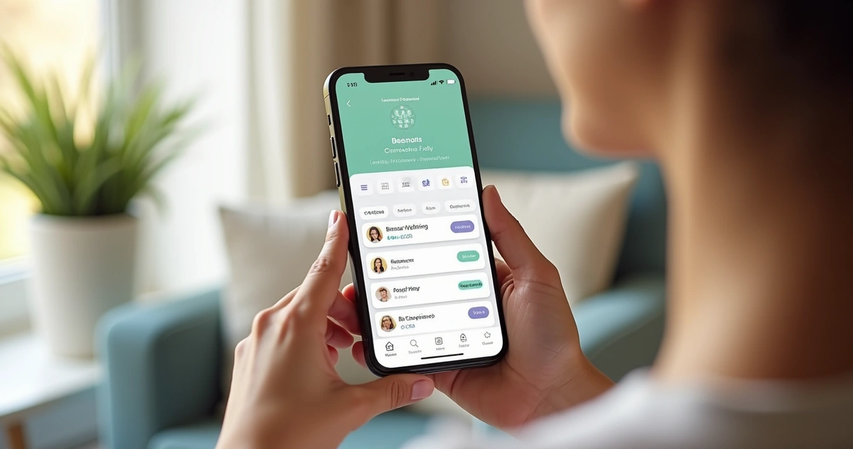 Pessoa usando celular para agendar serviço online com interface clara e segura 