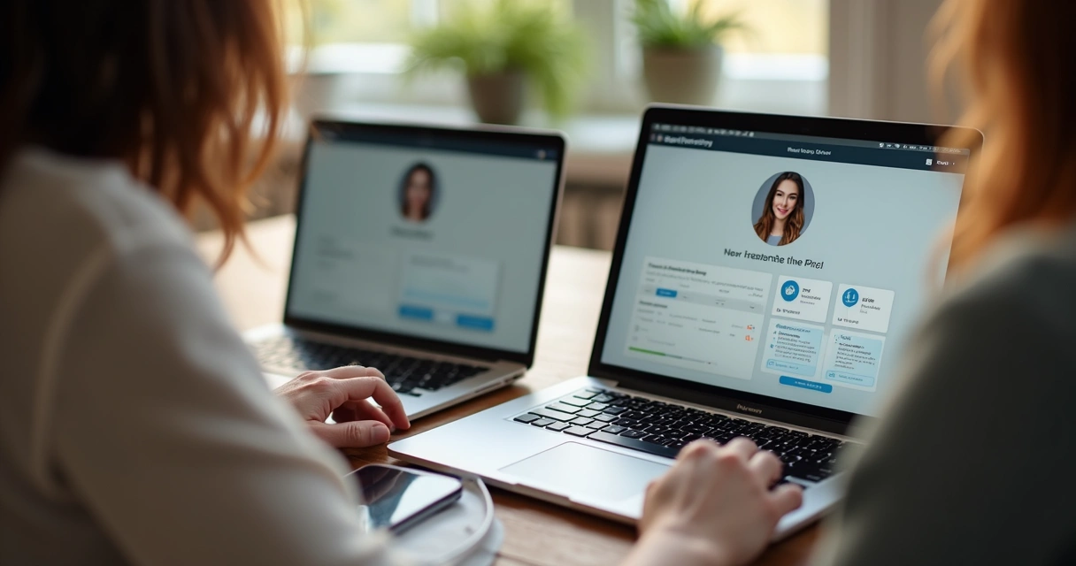 Pessoas usando notebook para agendar serviço confidencialmente 