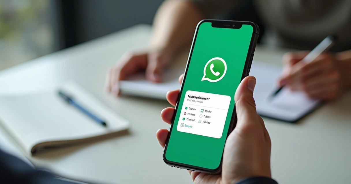 Pessoa agendando serviço pelo WhatsApp com bot em interface de smartphone