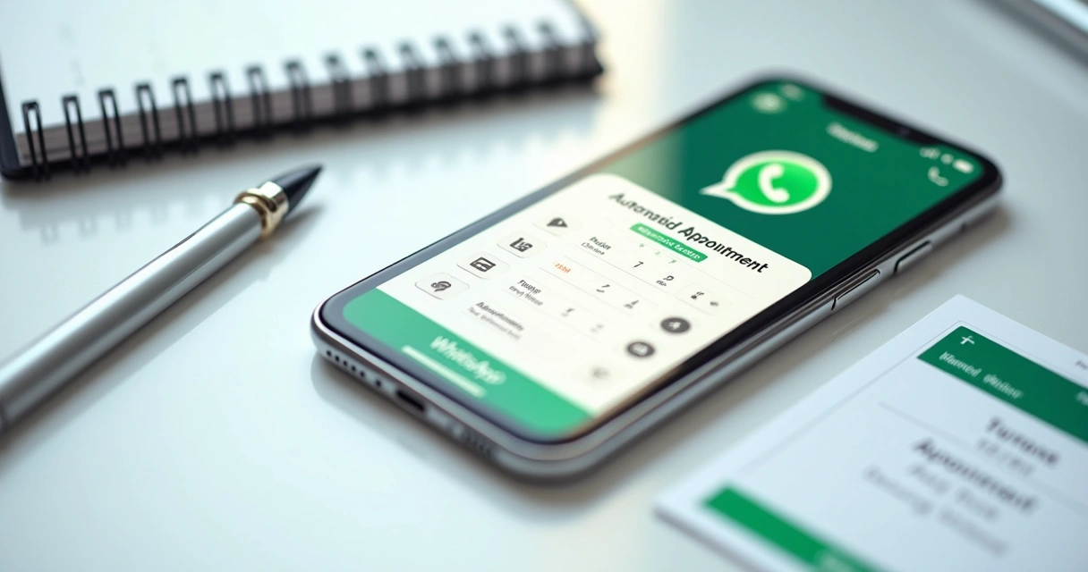 Tela de celular mostrando agendamento automático de consulta pelo WhatsApp