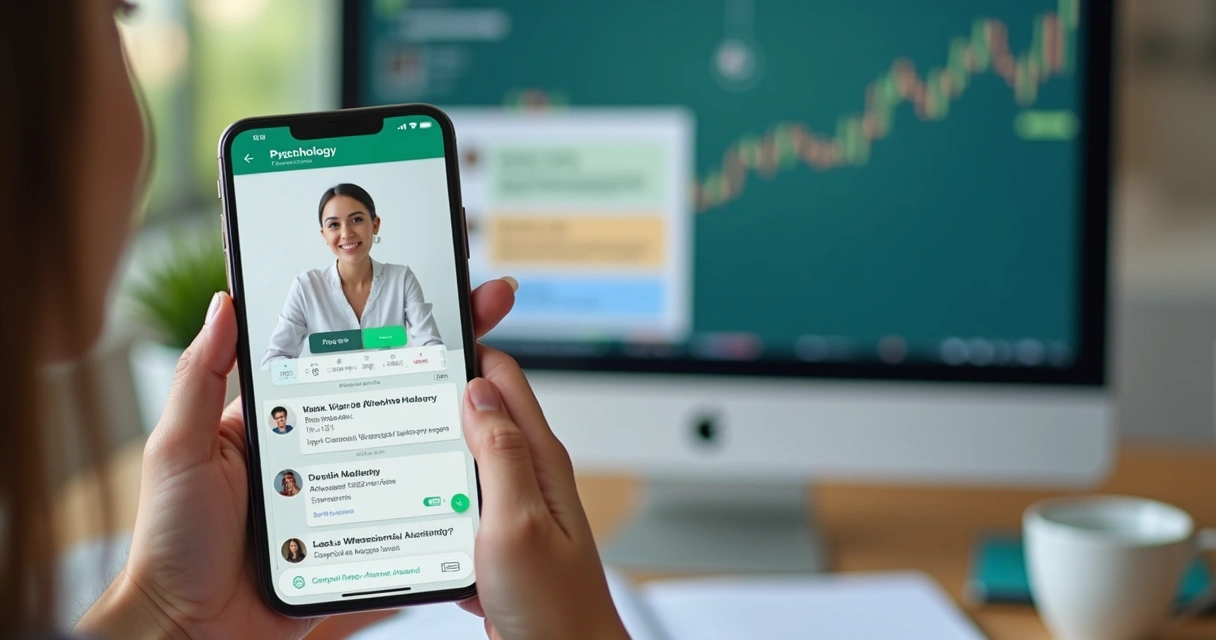 Tela de smartphone mostrando agendamento online de consulta de psicologia integrando WhatsApp 