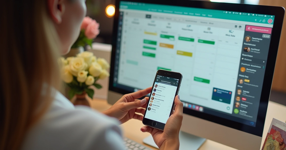 Pessoa usando WhatsApp Business com etiquetas coloridas 