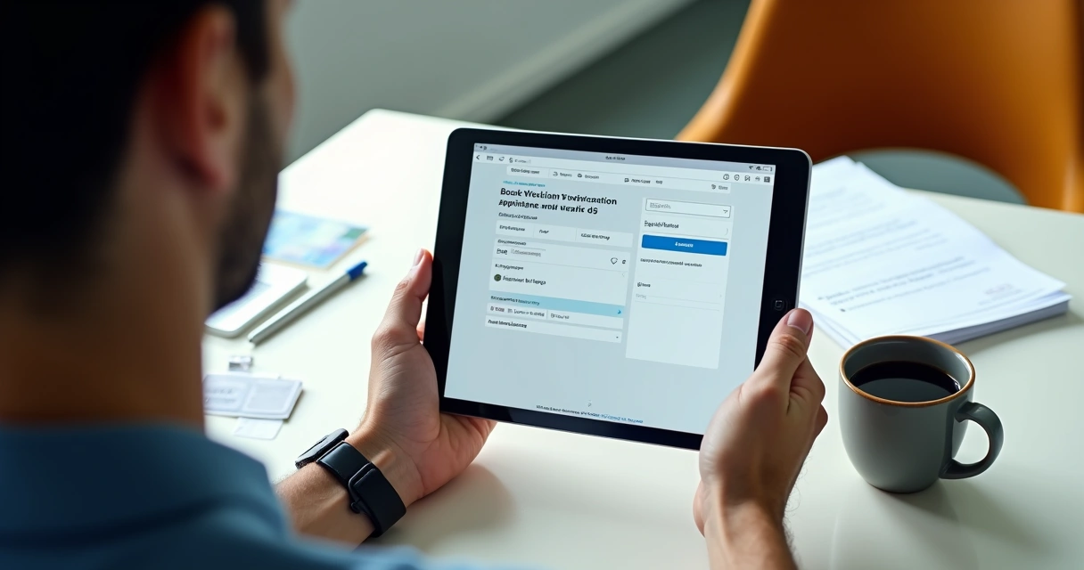 Persona agendando cita de verificación vehicular en tableta digital 