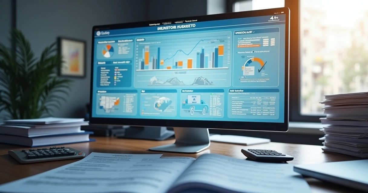 Agente de IA analisando documentos financeiros em escritório corporativo 