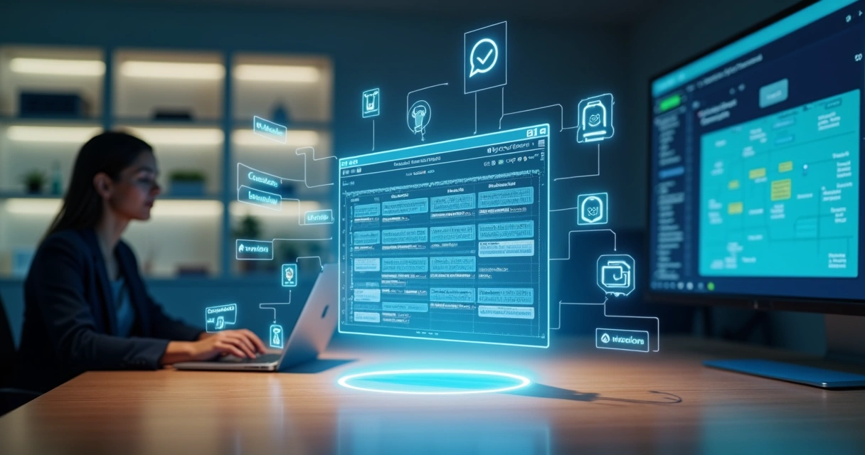 Assistente virtual de IA gerenciando agenda digital com calendário e WhatsApp na tela 