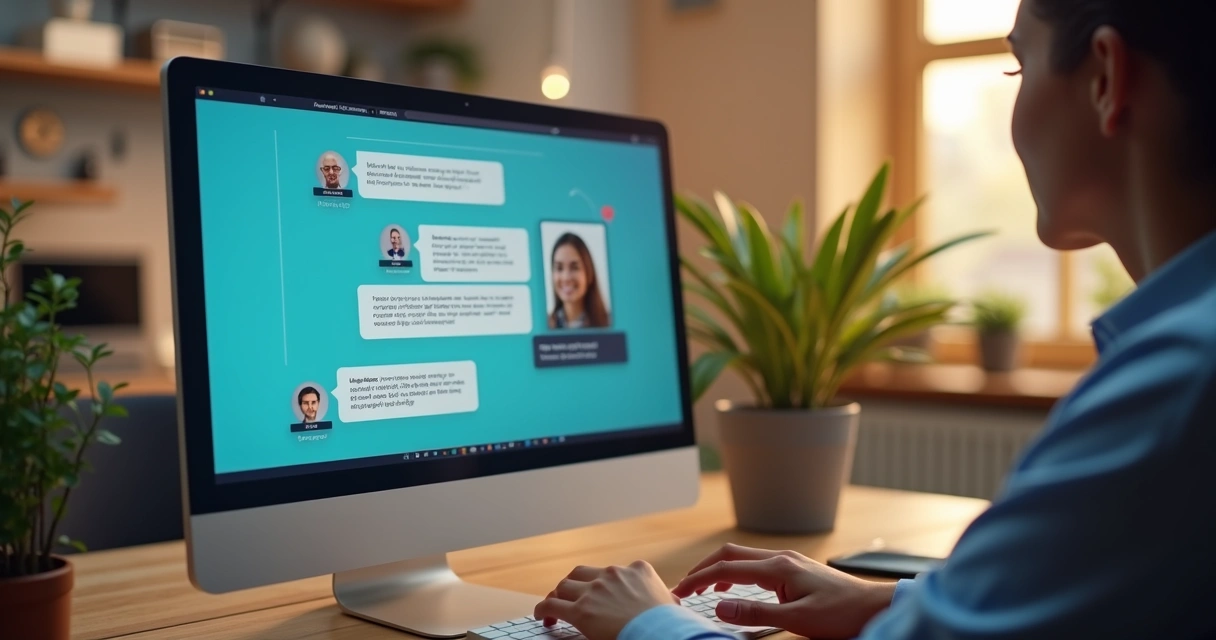 Agente virtual atendendo cliente na tela do computador 