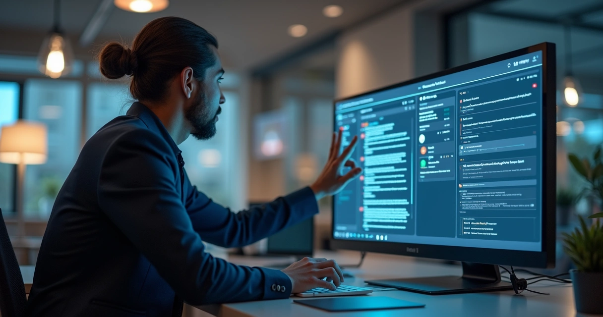 Agente virtual atendendo cliente em tela de computador 
