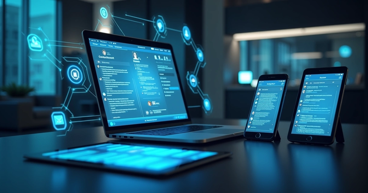 Assistente virtual interagindo em múltiplos canais digitais 