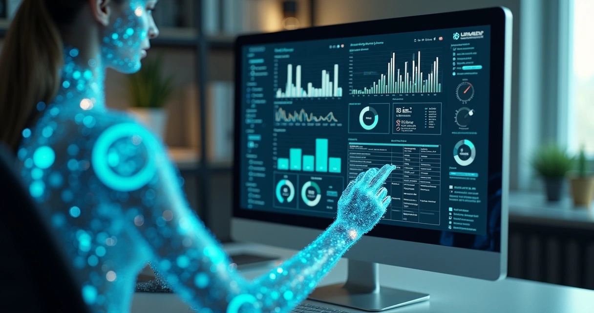 Agente virtual revisando dados de nota fiscal no computador 