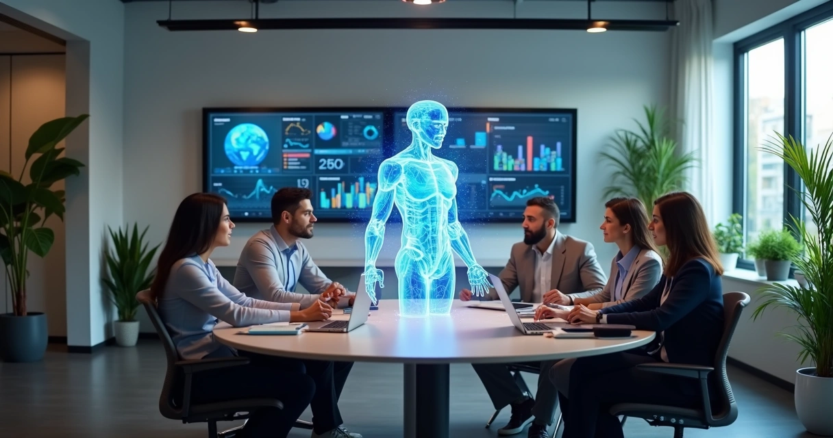 Colaboração entre agente de IA e pessoas no escritório 