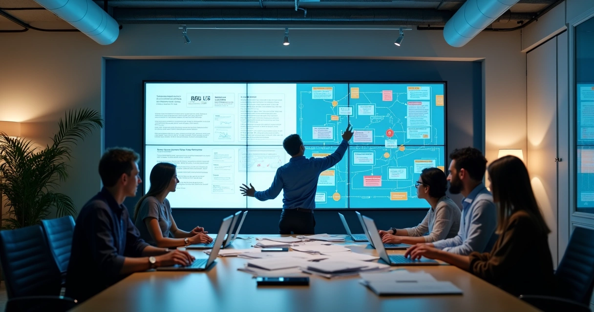Equipe analisando automação de documentos em empresa moderna 