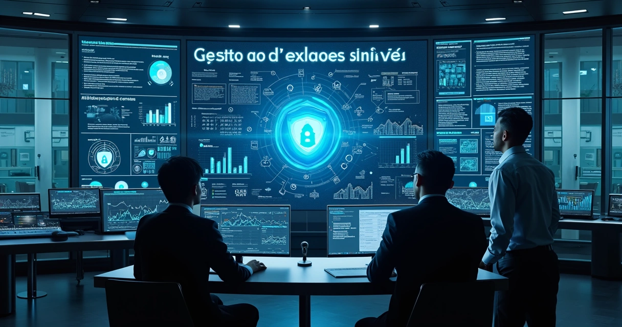 Equipe monitorando painel de IA empresarial em ambiente seguro 