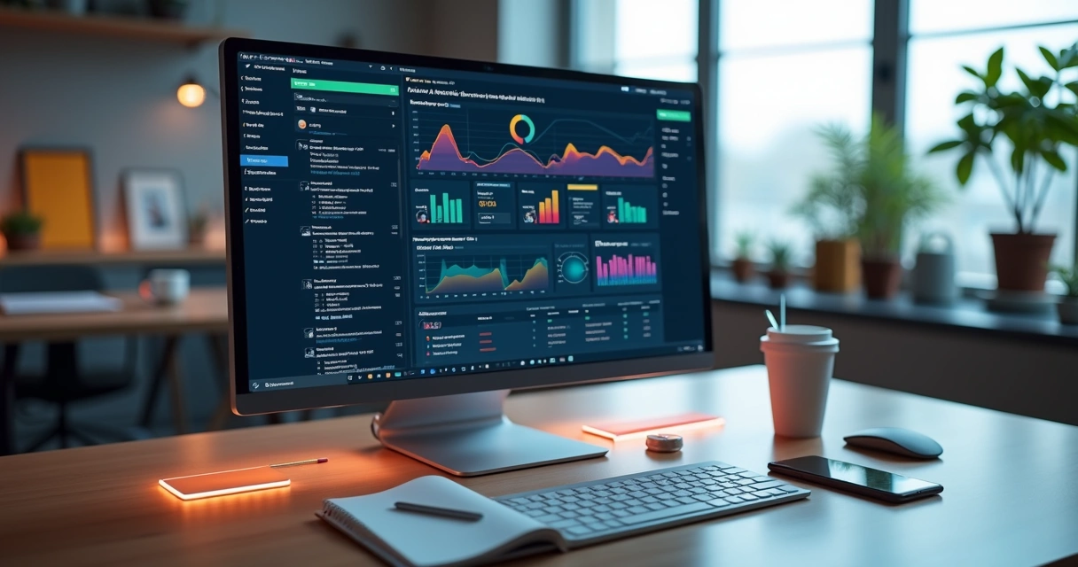 Tela de computador com interface de agente de IA aprendendo com feedback dos usuários em ambiente moderno e iluminado 