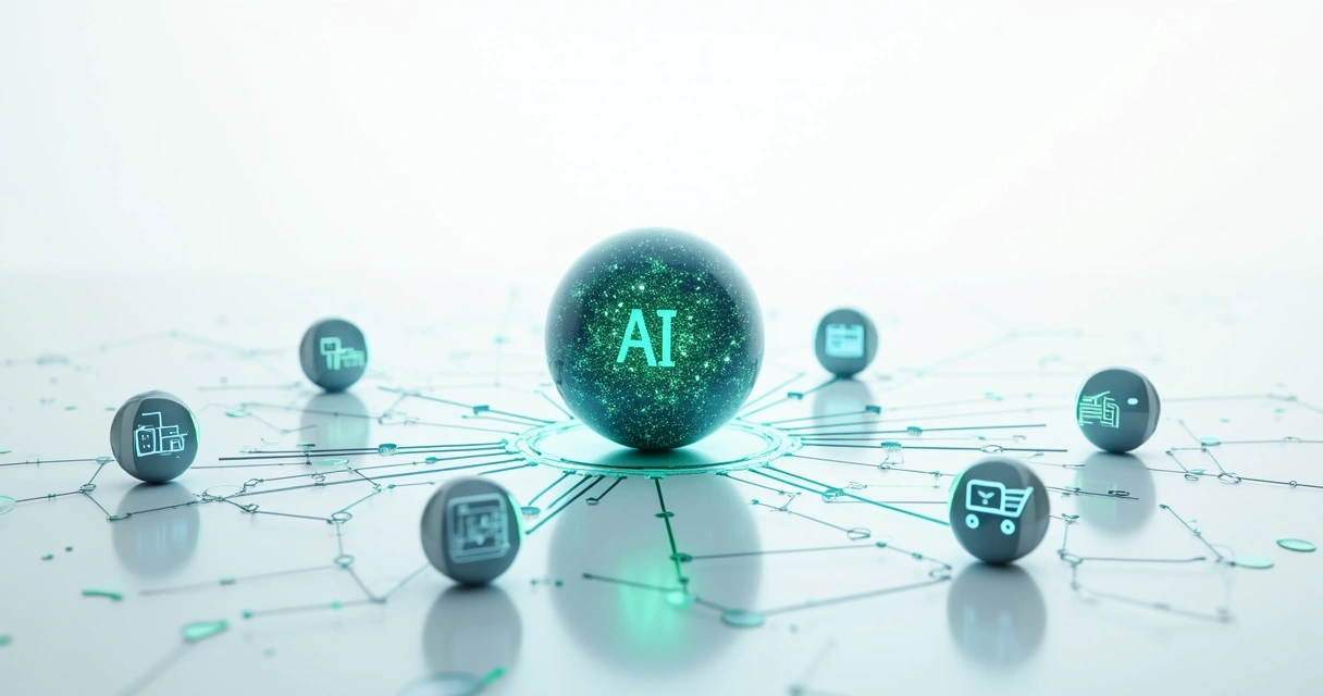Fluxograma de integração entre sistemas com agente de IA central 