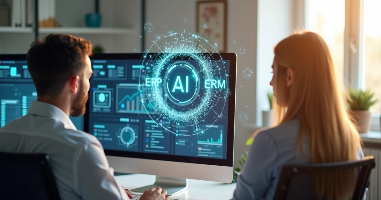 Agente de IA conectado com sistemas no painel de computador 