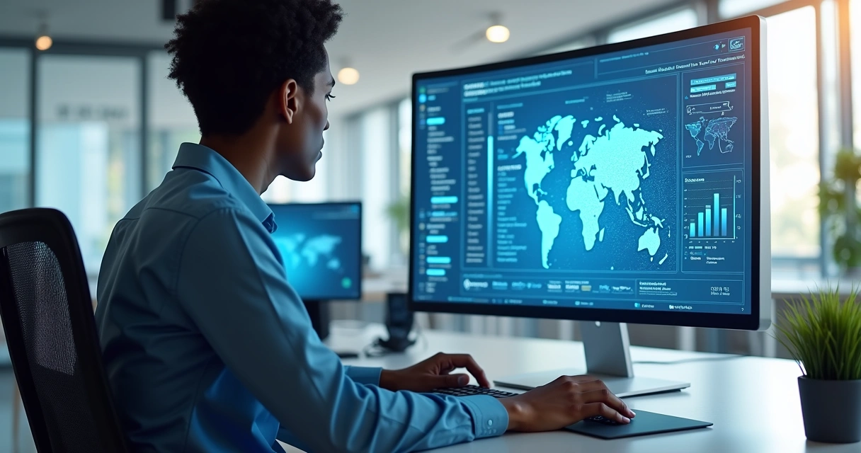 Agente de IA em computador integrando dados de leads e CRM em painel digital moderno 