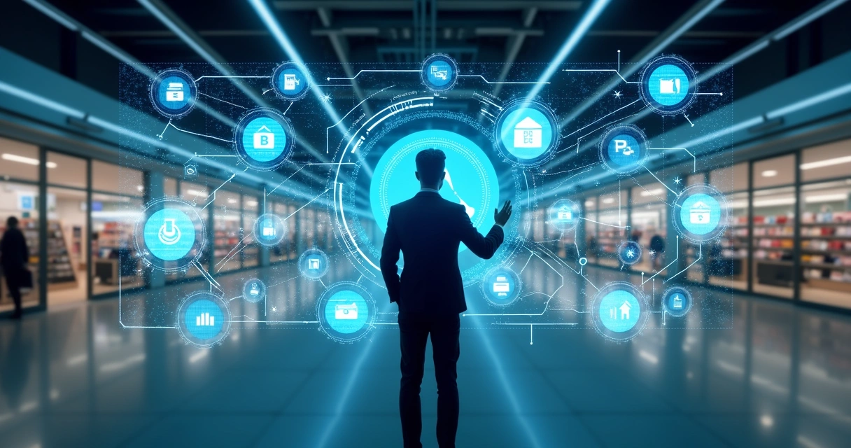 Pessoa usando um painel de controle digital para gerenciar múltiplas lojas 