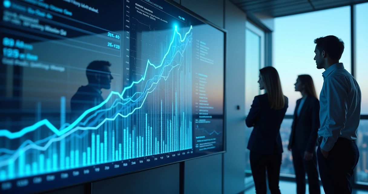 Representação de agente inteligente impulsionando gráfico de vendas em escritório digital 