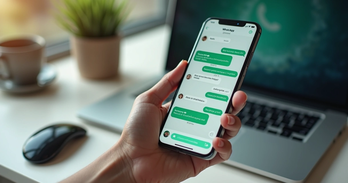 Agente de IA interagindo com usuário pelo WhatsApp em smartphone moderno 