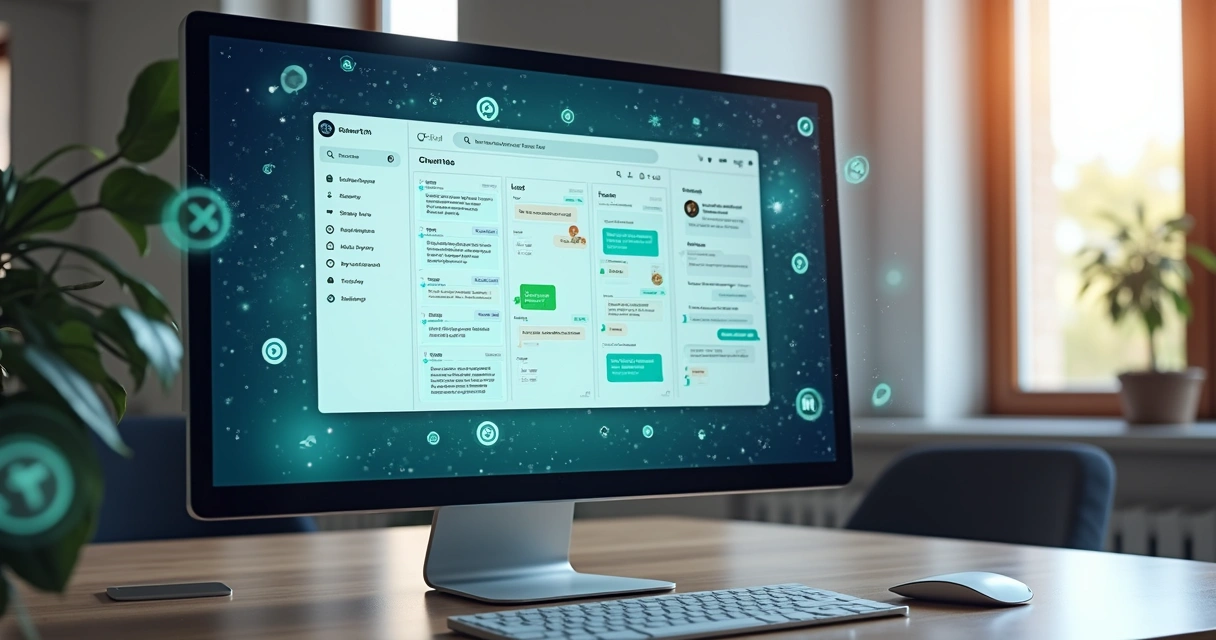 Interface de agente de IA personalizado com marca própria no WhatsApp mostrando painel de controle moderno e colorido 