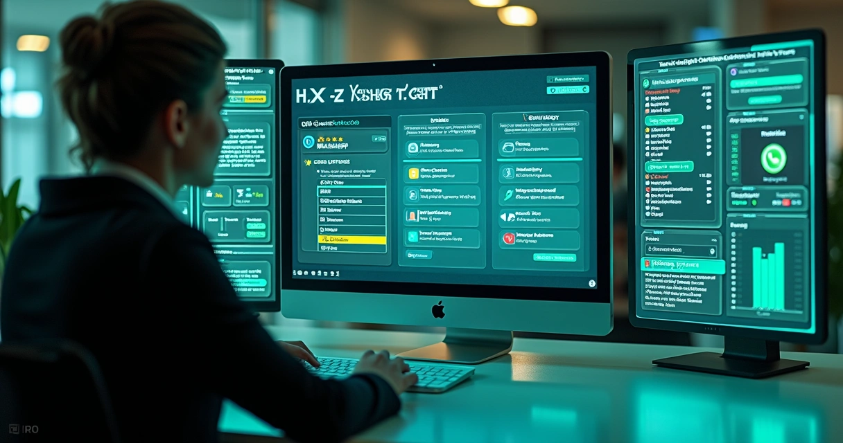 Asistente virtual IA en pantalla de ordenador atendiendo mensajes de WhatsApp 