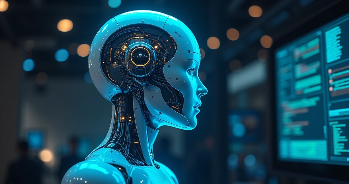 Agente de inteligência artificial digital operando em múltiplas plataformas conectadas com interface moderna e code visual 