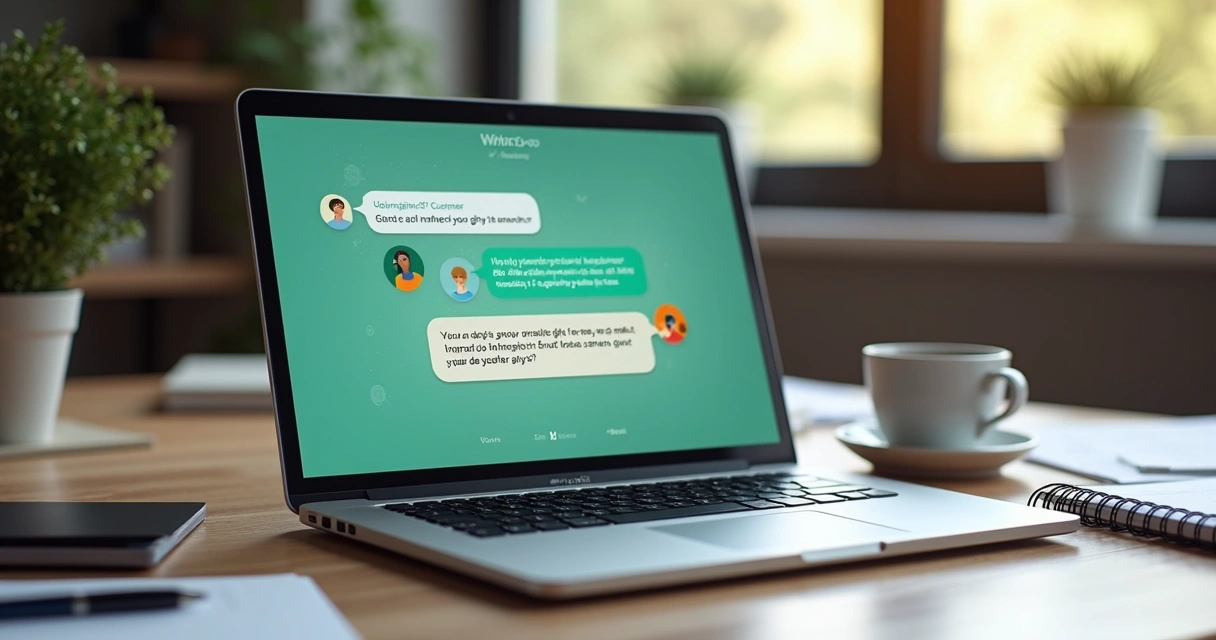Conversa simulada de WhatsApp entre cliente e agente inteligente em tela de notebook 