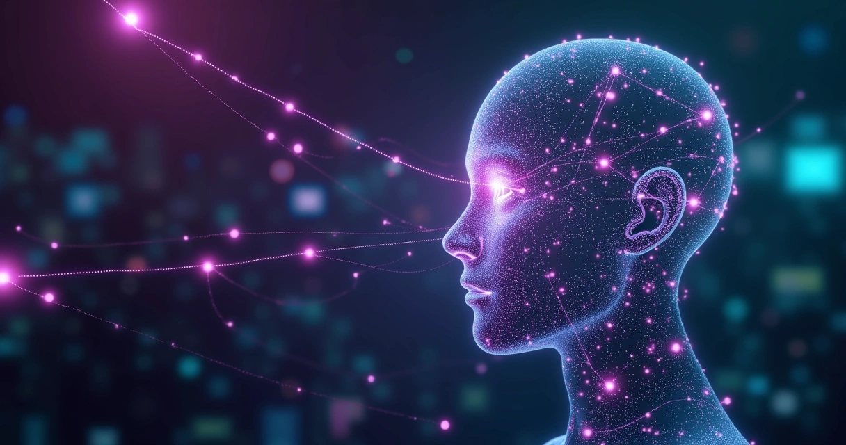 Representação visual de agente virtual de IA interagindo com rede digital 